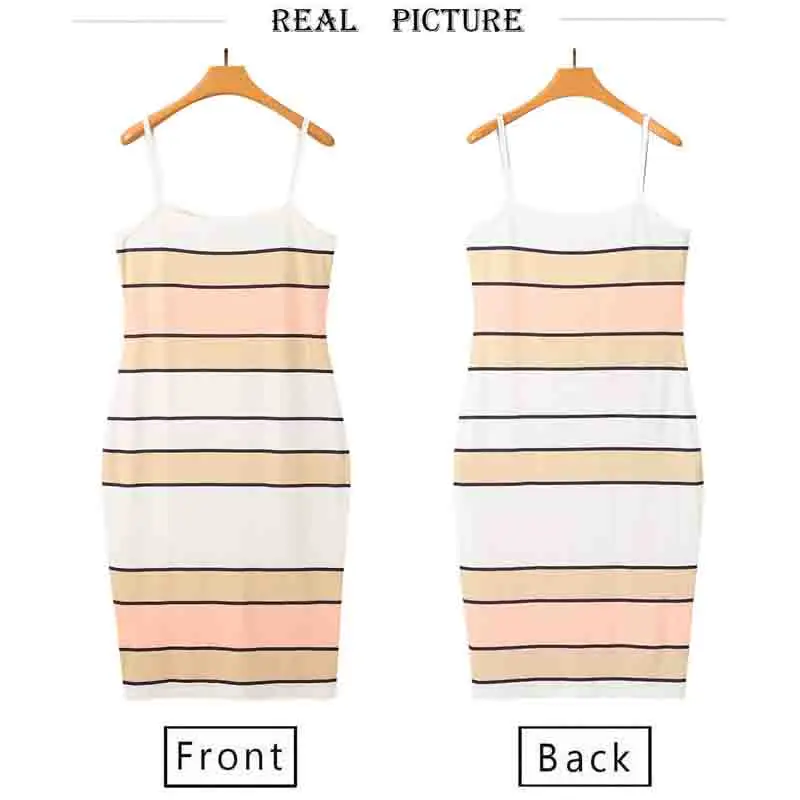 

Sexy Sling Contrast Striped Sleeveless Tight Dress Casual Straight Fashion Women Dress 2021 Summer Dresses
