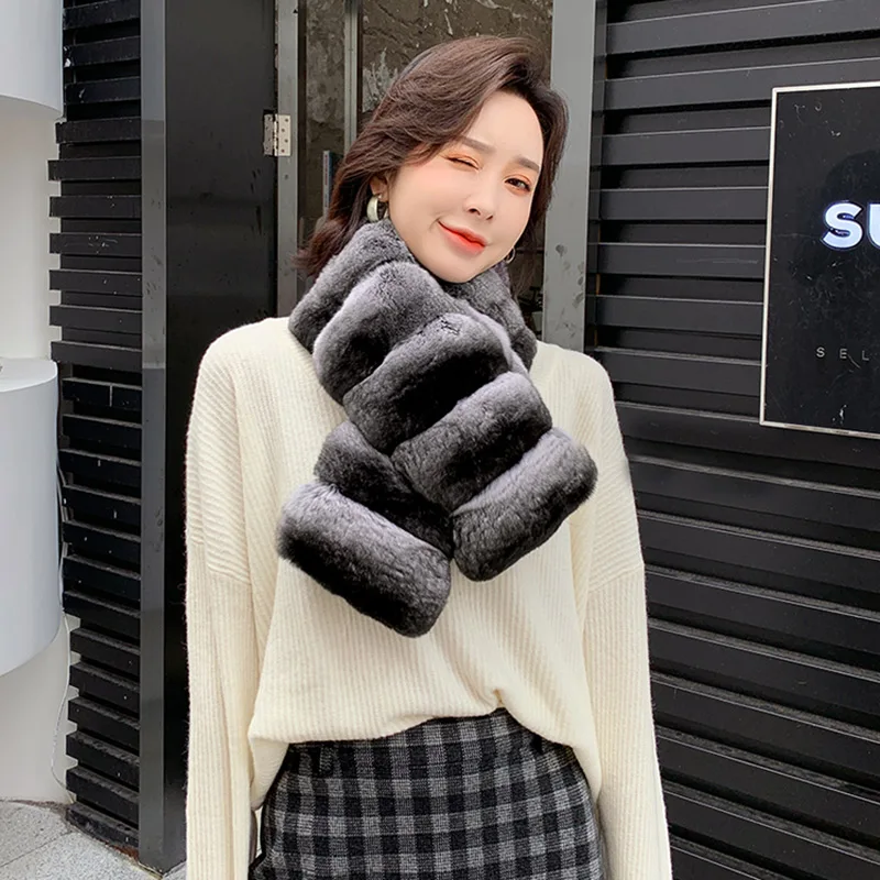 2021 New Arrivals Real Fur Scarf Women's Natural Headband Fashion Autumn Lady Chinchilla Collar Elastic Muffler TZ8682 |