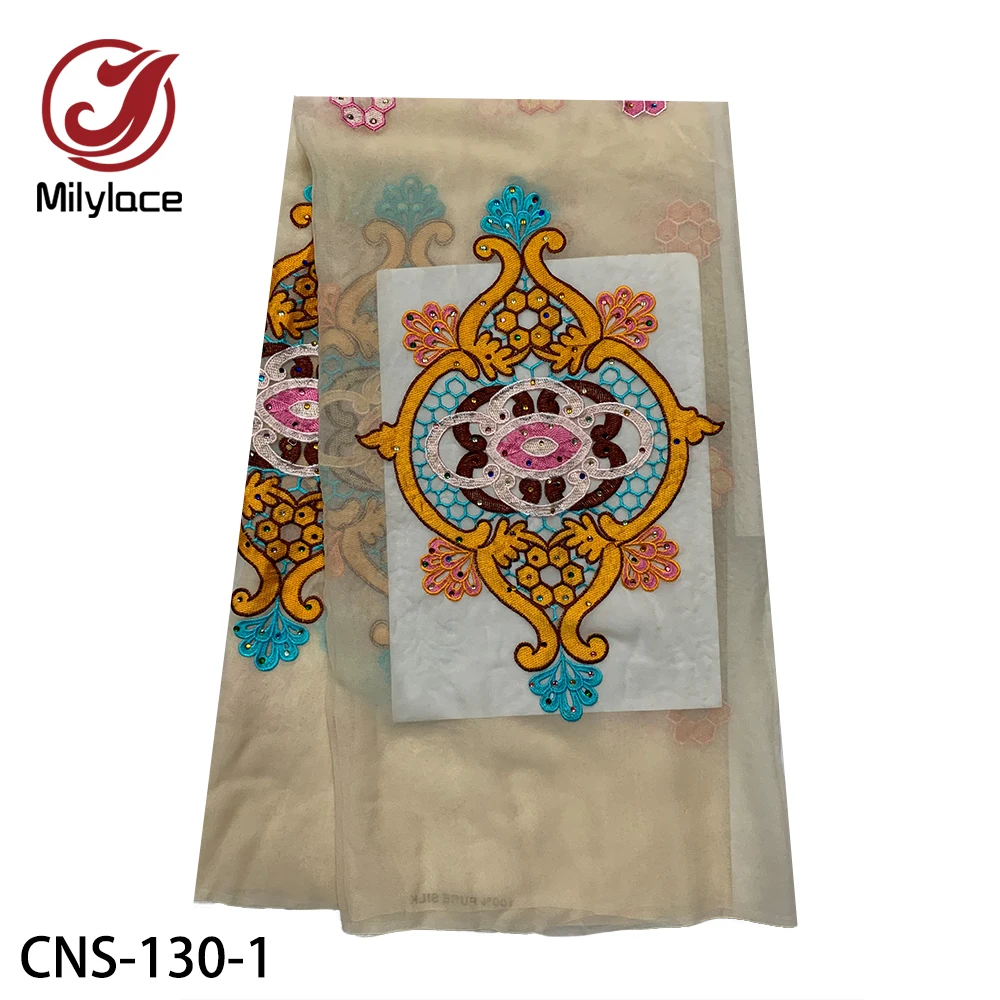 100% натуральная шелковая кружевная вышивка с камнем слегка прозрачная ткань