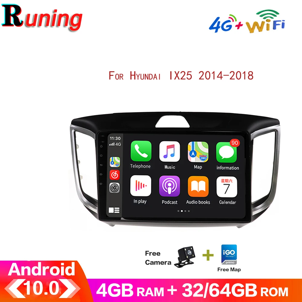 

64G Android 10.0 Car Radio Stereo Multimedia Player For Hyundai Creta Ix25 2014-2018 Audio Auto Video GPS Navigation Head Unit