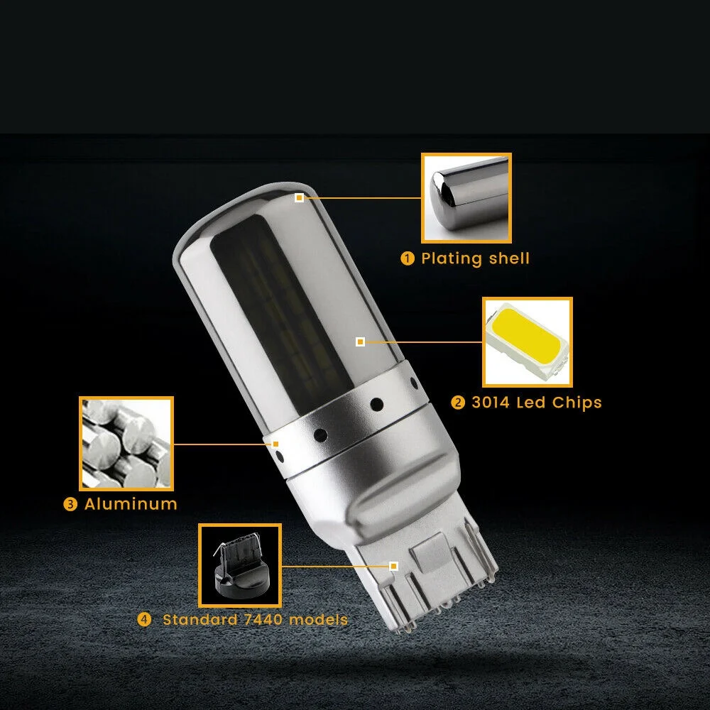 Fuleem 2 шт. серебро хром светодиодные лампы Скрытая нет Hyper Flash T20 7440 992 для спереди и