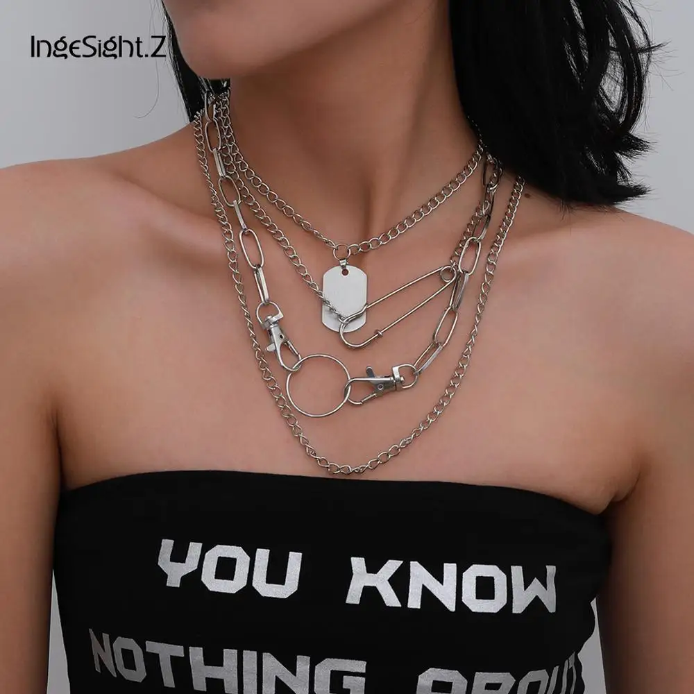 Чокер IngeSight.Z Женский многослойное ожерелье с квадратным кулоном геометрической