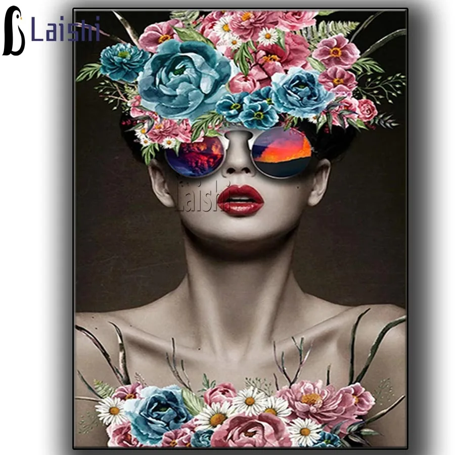 

DIY 5D Square Diamond Painting Cross Stitch Kits Rose fashion beauty Diamonds Embroidery home Decor resin drill Mosaic Picture