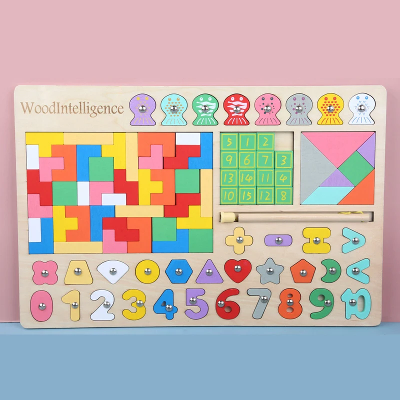 Детская деревянная игрушка Tetris многофункциональные пазлы цветная Магнитная