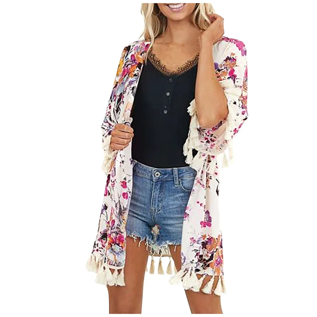 Новые женские шифоновые топы с цветочным принтом кардиган блузка осень 2020