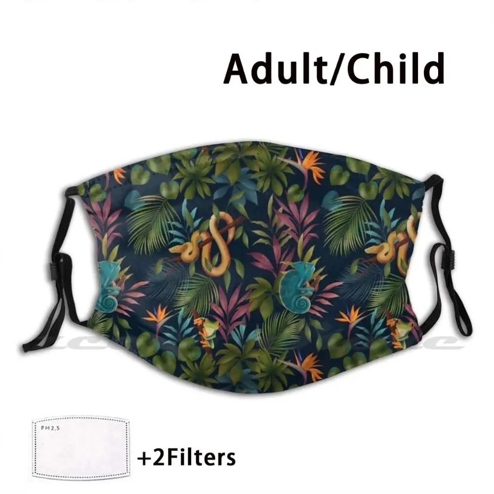 

Маска Тканевая, моющаяся, Pm2.5, для взрослых и детей, с изображением тропического леса, джунглей