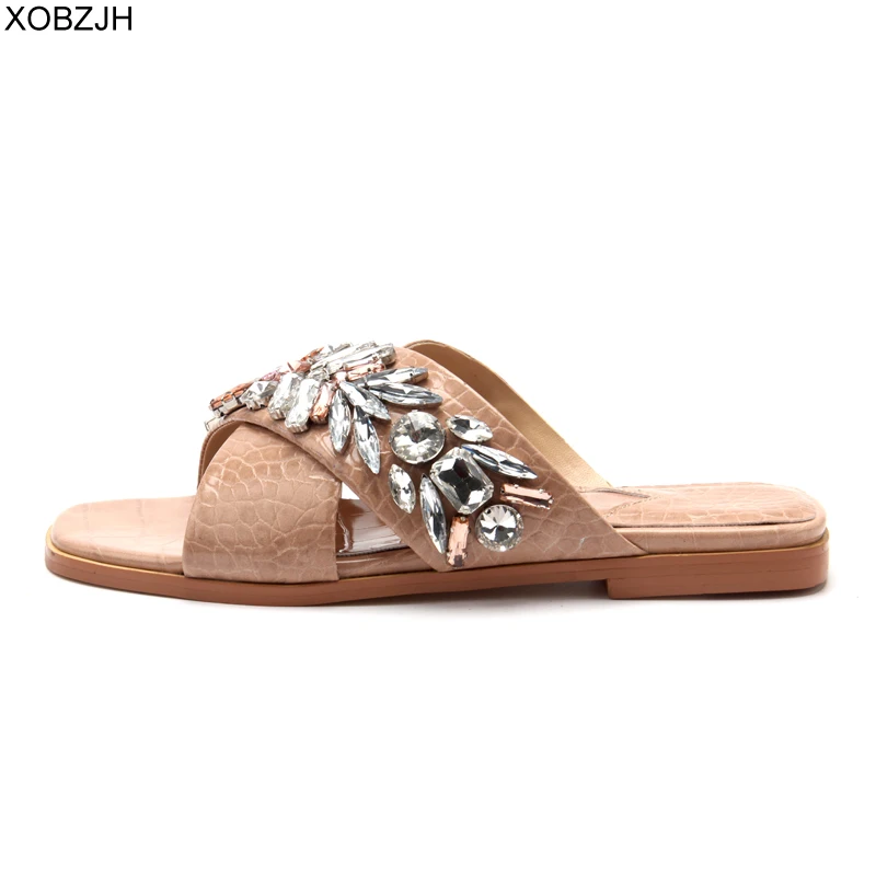 Дубай Дизайнерская обувь на плоской подошве кожаные шлепанцы роскошная женская