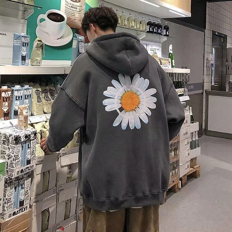 

Little daisy printed hoodies women autumn and winter Korean loose hooded jacket plus velvet thickening couple trend top