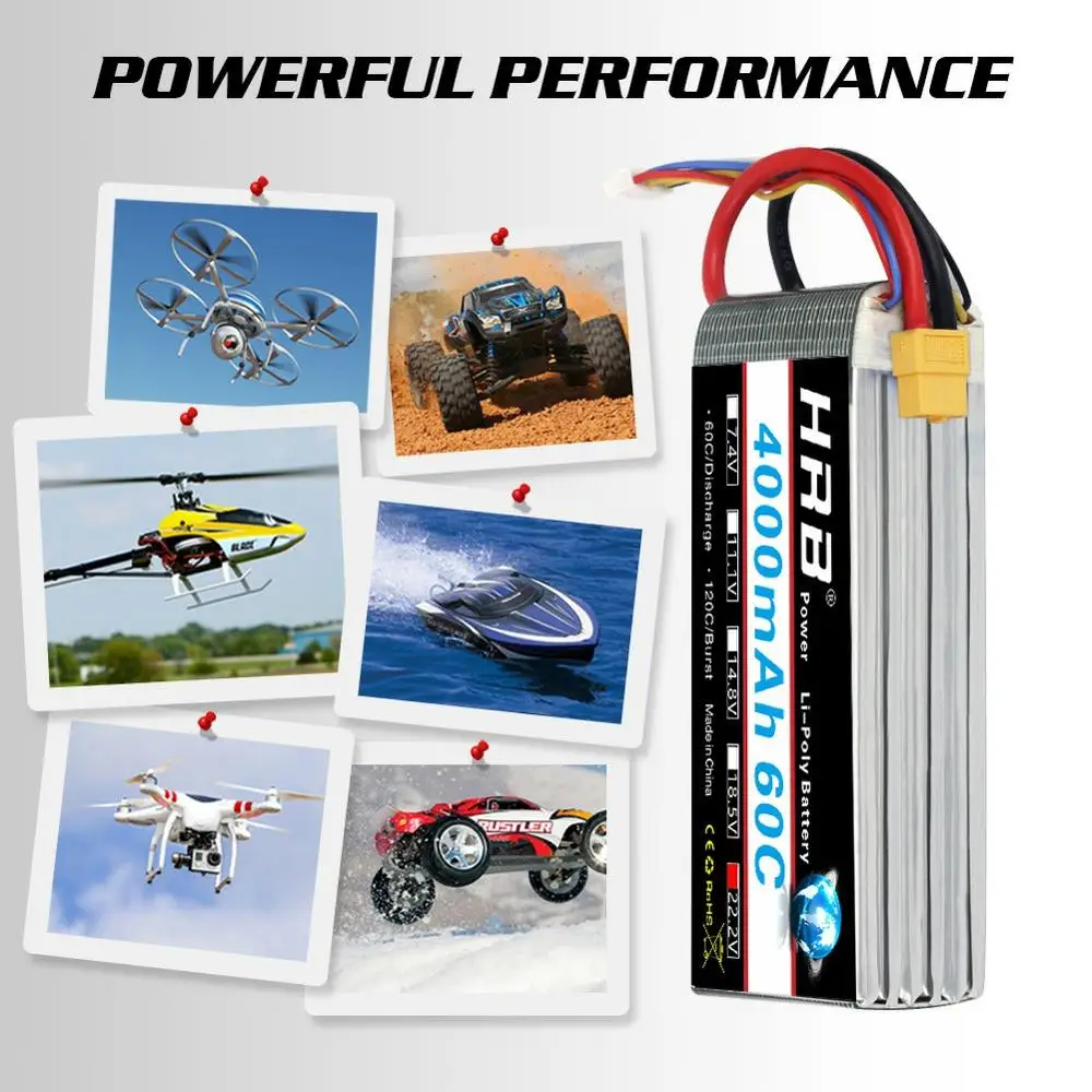 аккумулятор hrb lipo 148 v 5000mah 6000mah 4s 3s 6s 222 v 3300mah 2200mah 1800mah li poly 50c