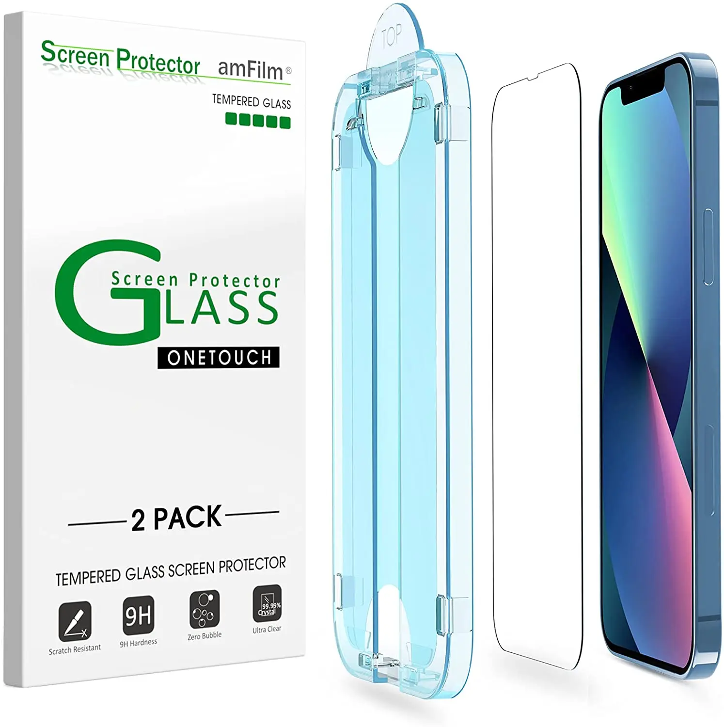 

CatGenera amFilm 2 Pack OneTouch стеклянный протектор экрана, совместимый с iPhone 13/iPhone 13 Pro 6,1 "с простой установкой