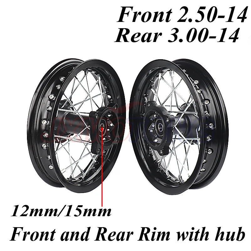 

14" Inch Front Rear Wheels Set 2.50-14"3.00-14" Alloy Rim For KAYO BSE Apollo Xmotos Racing Supermoto Dirt Pit bike Off Road