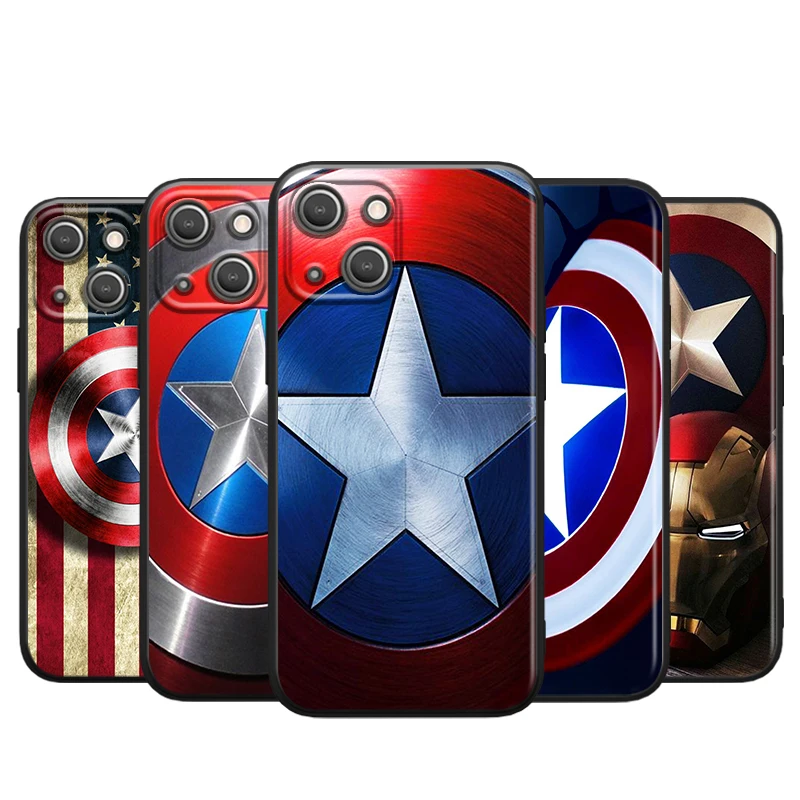 

Captain America shield Marvel for Apple iPhone 13 12 11 Pro Max Mini XS Max X XR 6S 6 7 8 Plus 5S SE2020 Soft Black Phone Case