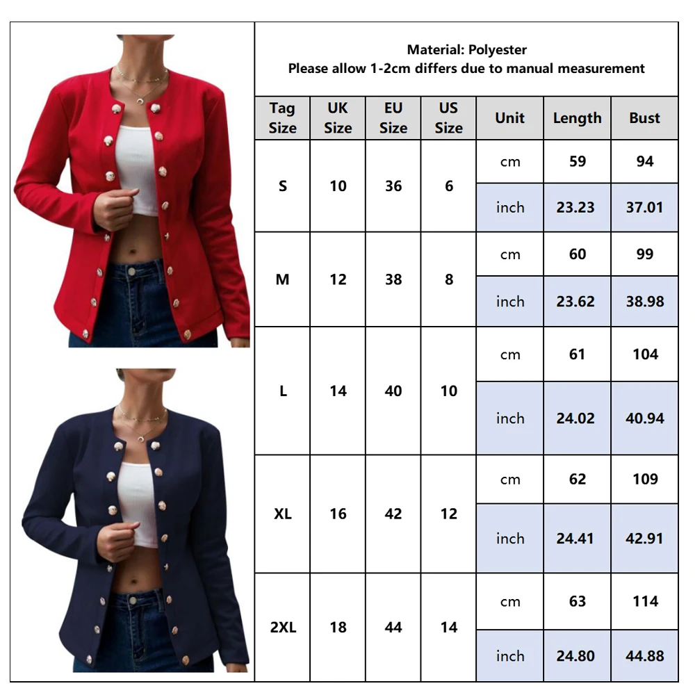 

Autumn Women Solid Long Sleeve Jackets Cardigan Office Lady Slim Lapel Neck Button Suit Autumn Leisure Tops Outerwear