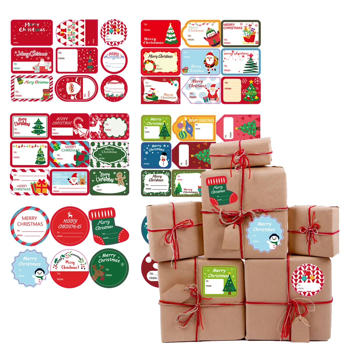 

6 pack Merry Christmas Stickers Christmas Tree Elk Candy Bag Sealing Sticker Christmas Gifts Box Labels Decorations New Year