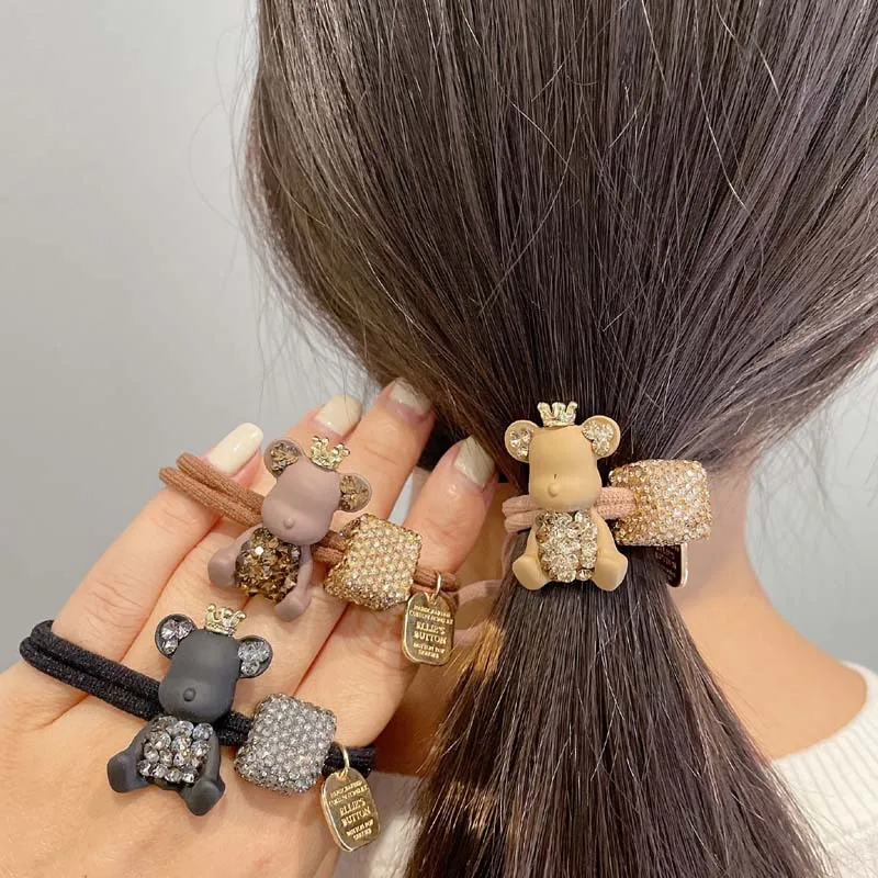 

Women Hair Tie Elastic Band for Girl Acrylic Bear Scrunchies Rubber Rope Ring Korean Cute Accessories Handmade Wholesale