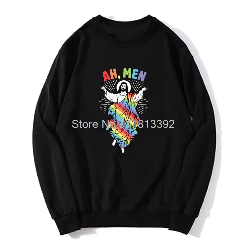 

Ah Men Funny LGBT Gay Pride Jesus Rainbow Flag God Gift Hoodie Hoodies Unisex Men Fleece Sweater Sweatshirt Streetwear Harajuku