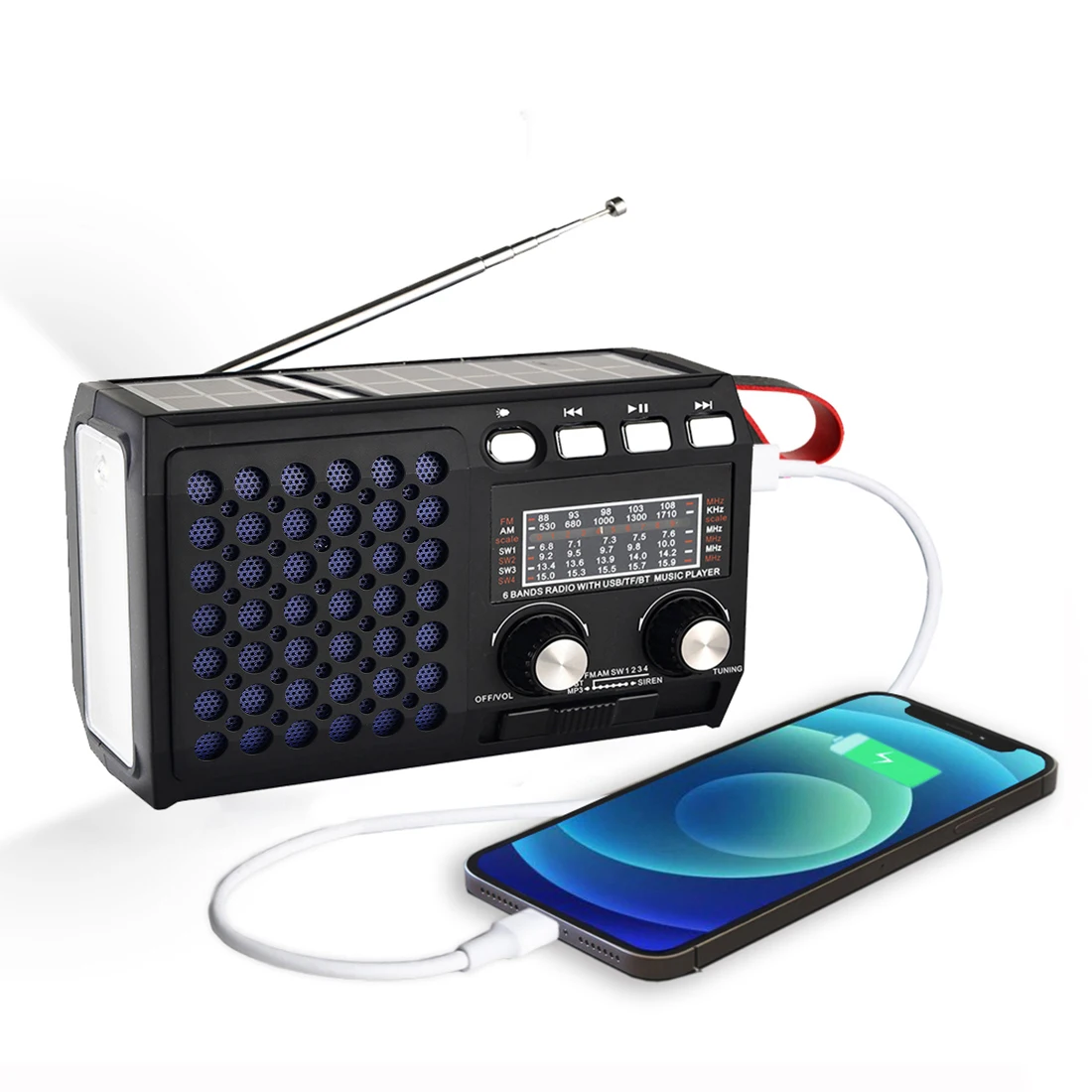 Портативное аварийное радио с поддержкой FM, AM 2021, Bluetooth, динамик, USB-накопитель или TF-карта, MP3, SW1-4 - изображение