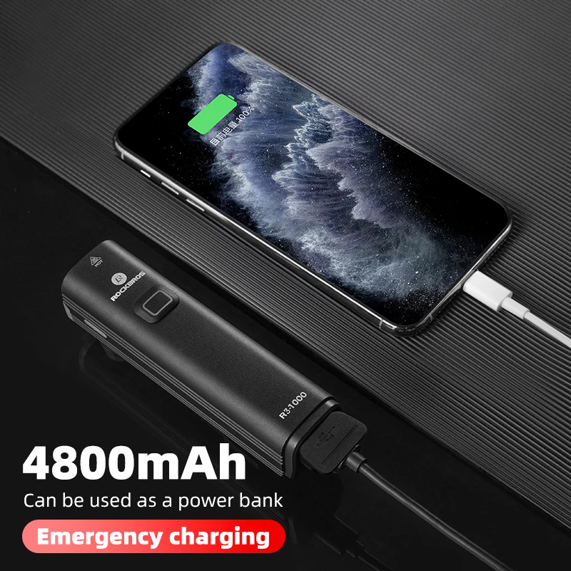 ROCKBROS 1000LM Bike Light Front Lamp USB Rechargeable LED 4800mAh Bicycle Light Waterproof Headlight Bike Accessories