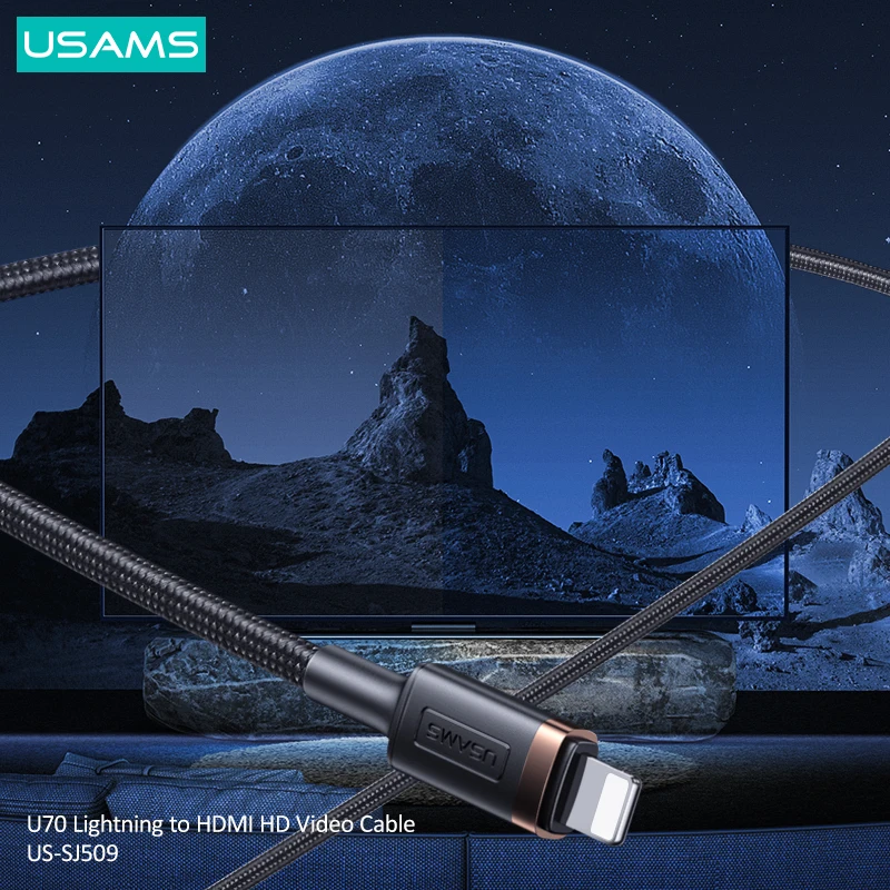 usams 2m 1080p ultra hd lightning to hdmi compatible audio video cable for iphone ipad tv box displayer laptop vr equipment free global shipping