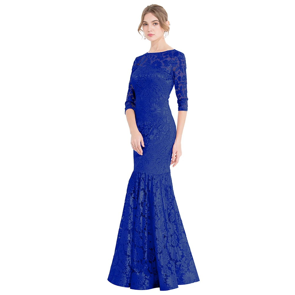Angel-Fashion, женские прозрачные кружевные вечерние платья с 3/4 рукавами, Вечерние Платья с цветочным рисунком, платье русалки, светильник, розовый, 416
