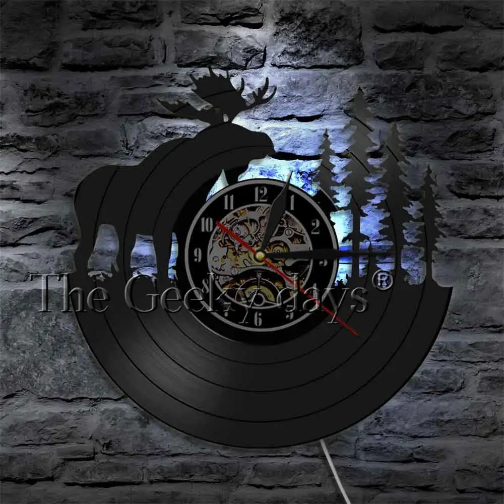 Лесной Олень настенный Декор Ретро Виниловая пластинка настенные часы Antler King Moose