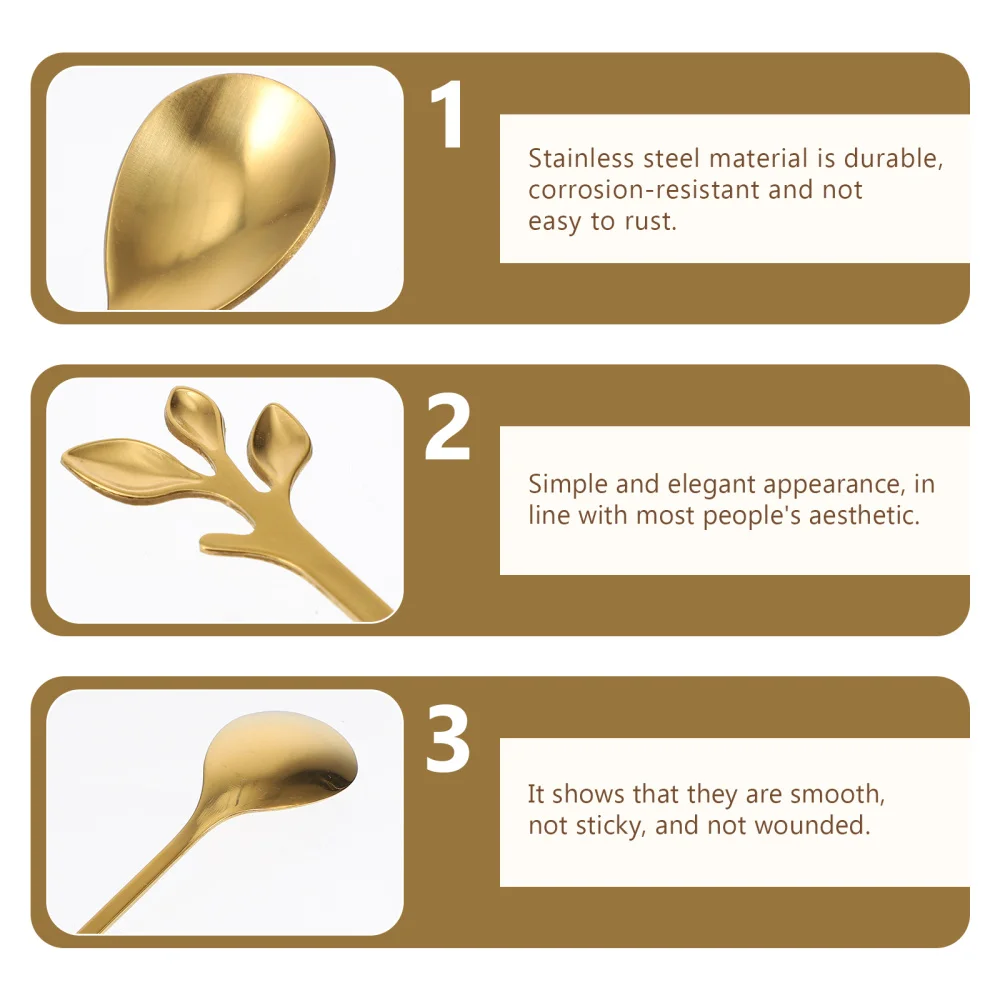 

6pcs Food Grade Stainless Steel Leaf Spoons Creative Tableware Dessert Spoons