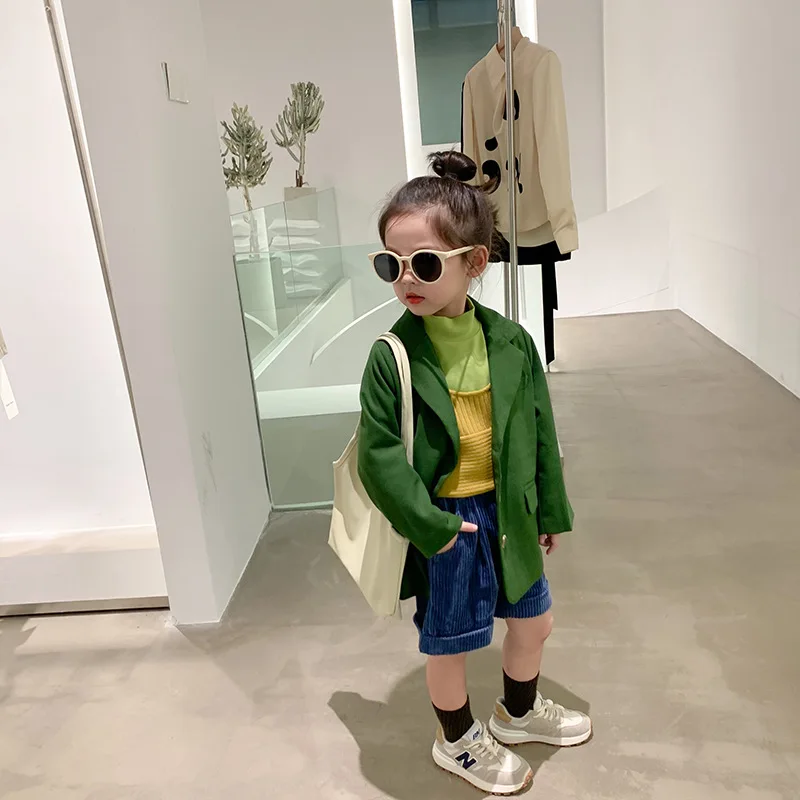 

Girls' suit coat 2021 autumn and spring new Korean loose green small suit top outerwear coat 3-128