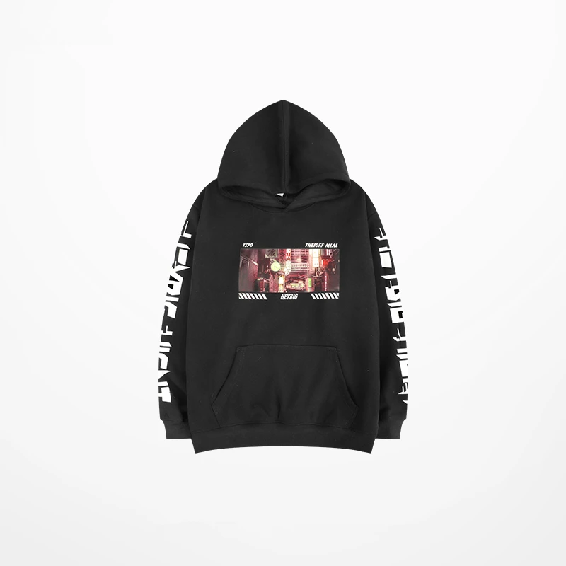 Зимние футболки в стиле хип-хоп свободные черные толстовки с капюшоном мужская