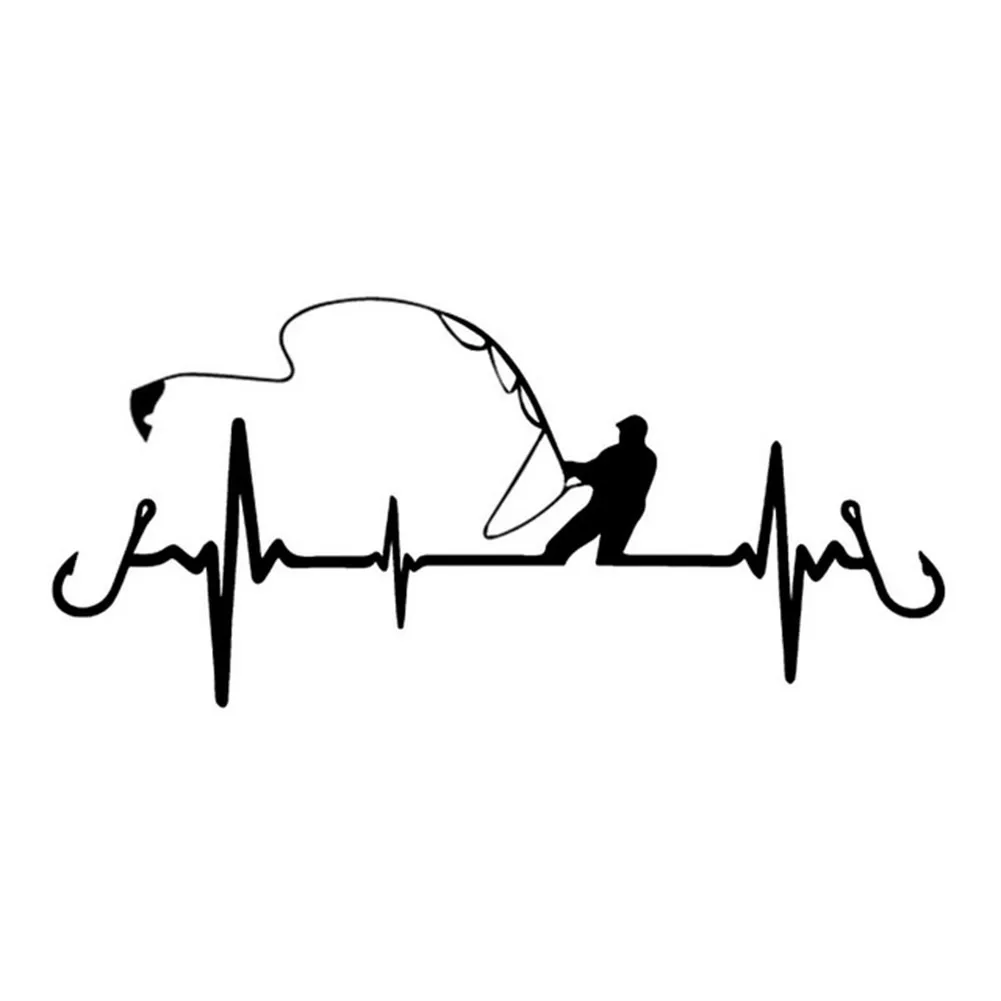 

16.7*7.7cm Car Sticker Funny Fishing Style Heartbeat Motorcycle Decorative Decal Stickers Black/White/multicolor