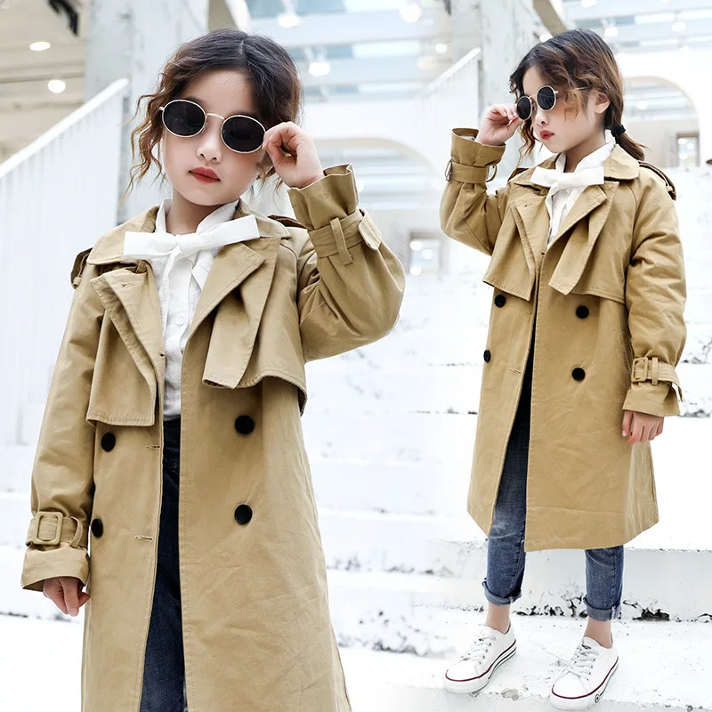 

Girls Trench Spring Autumn Kids Fashion Cotton Long Coats For Girls Children Birthday Clothing Girls Casual Outerwear Jackets