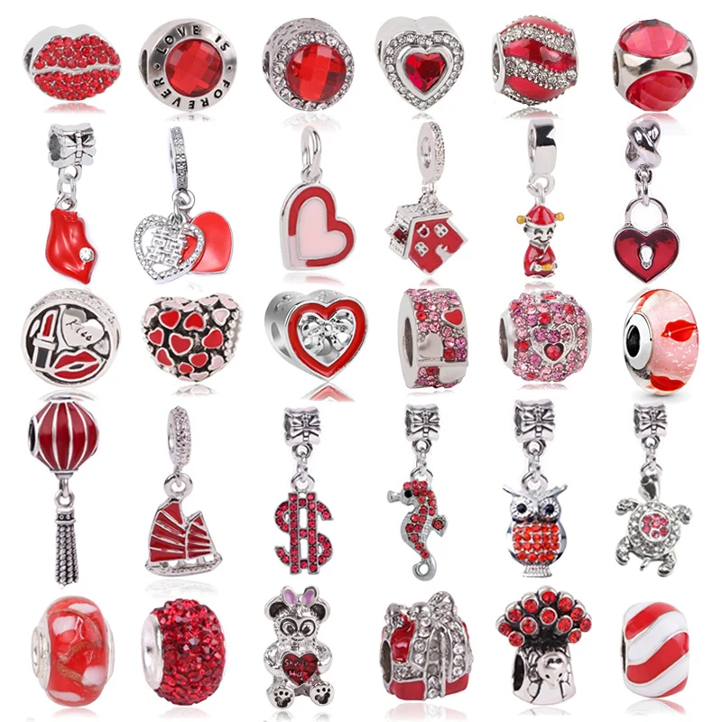 

Jewoey Shion 2pc Sexy Red lips Charm Beads Pendant Fit Pandor Charms Bracelet Necklace For Women Heart Jewelry DIY Making
