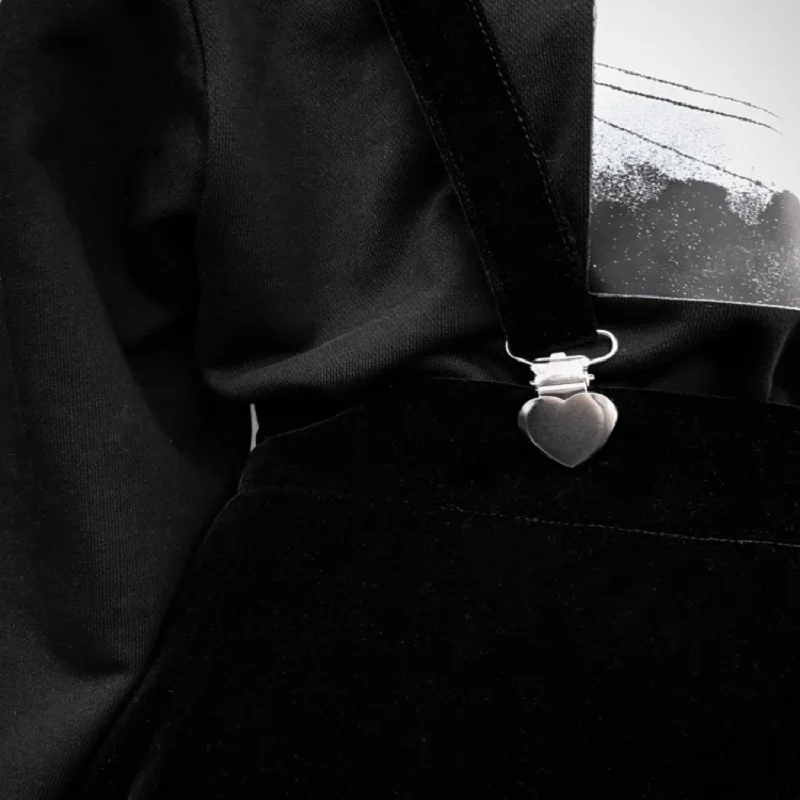 

Women'S Skirt Harajuku Velvet Punk Love Clip Strap Skirt For Female Ladies Mini Skirts Black