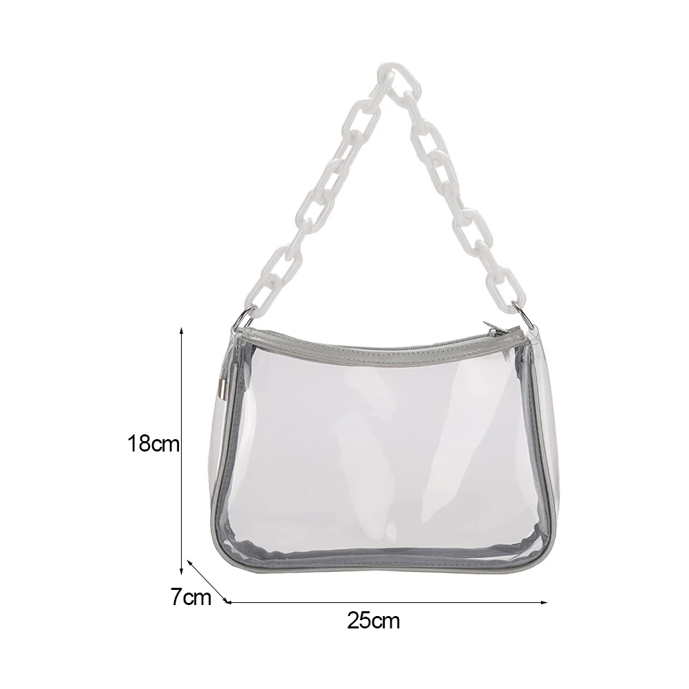 

Fashion Women Transparent Pure Color Shoulder Underarm Bag Casual Ladies Thick Chain Handbag Purse