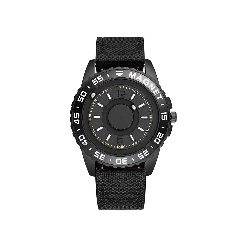 Black Black Canvas Новые часы eutour мужские инновационные магнитный шарик шоу кварцевые мужские часы из натуральной кожи холщовый стальной ремешок часы Relogio Masculino - Цвет: Black Black Canvas