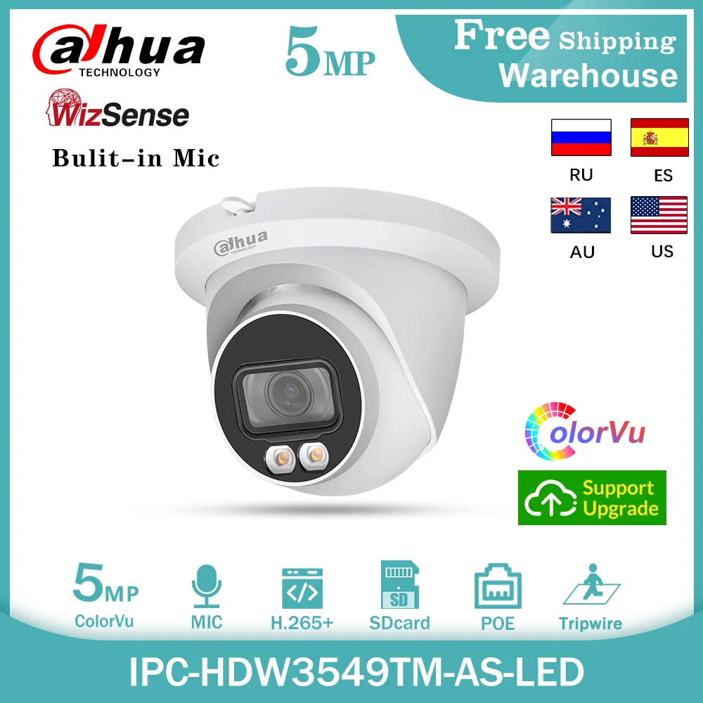 

Dahua WizSense 5MP IP Camera Full-Color IPC-HDW3549TM-AS-LED H265+ POE Built-in Mic SD Card CCTV Surveillance Video Dome Camera