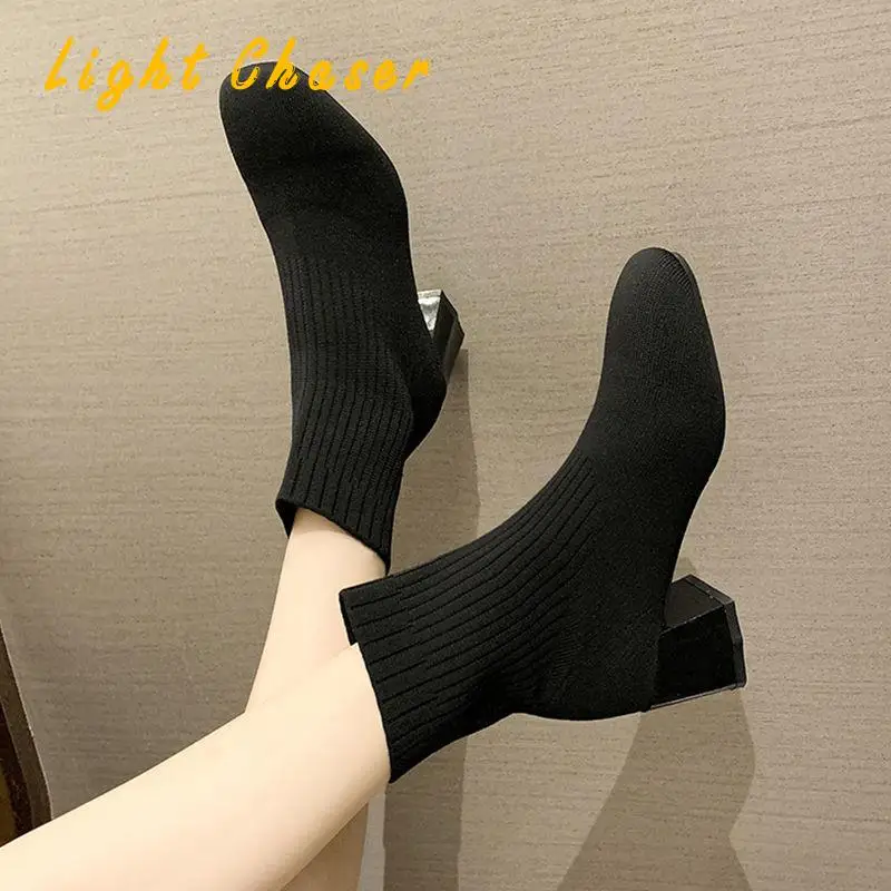 

2022 Autumn Winter New Stretch Women's Socks Shoes Women Thick-soled Casual Net Red Knitted Short Boots Women Botas De Mujer