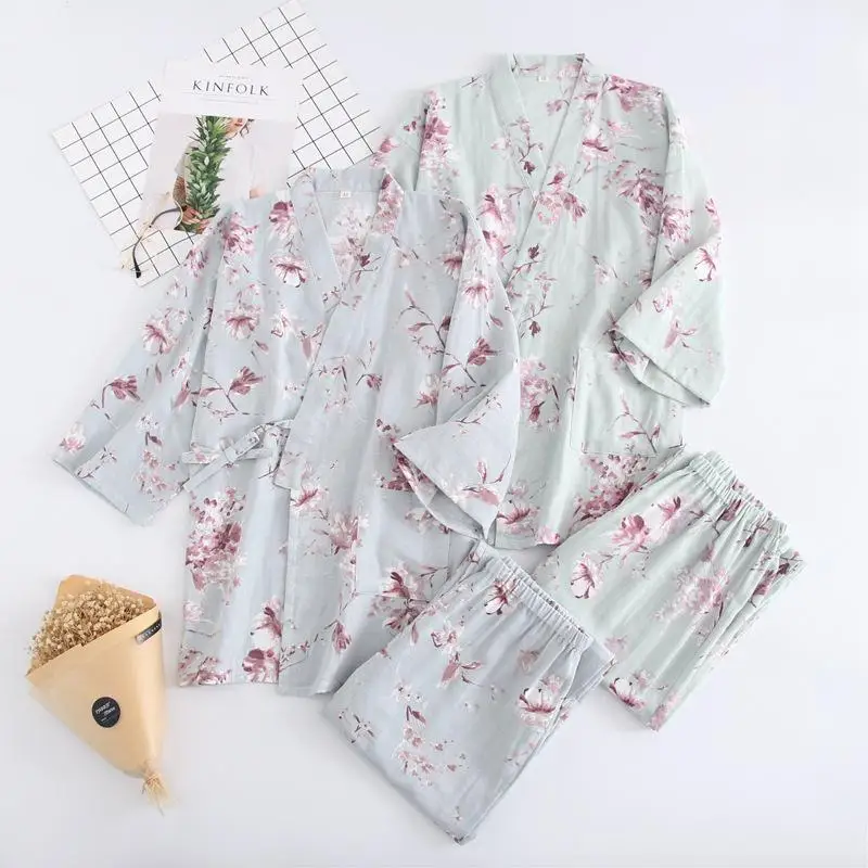 

Новое кимоно, японское хлопковое весенне-осеннее традиционное дамское газовое кимоно, набор, пота, парение, домашний сервис, Roupas Feminina