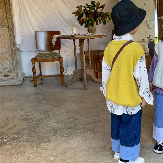 

Children's Vest Autumn 2021 New Solid Color Simple Knitting Boys and Girls Korean Casual Vest Children Vest