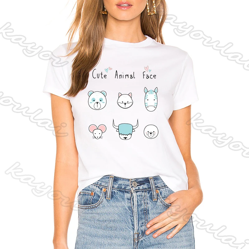Милая Очаровательная Женская футболка с рисунком животного лица мультфильма