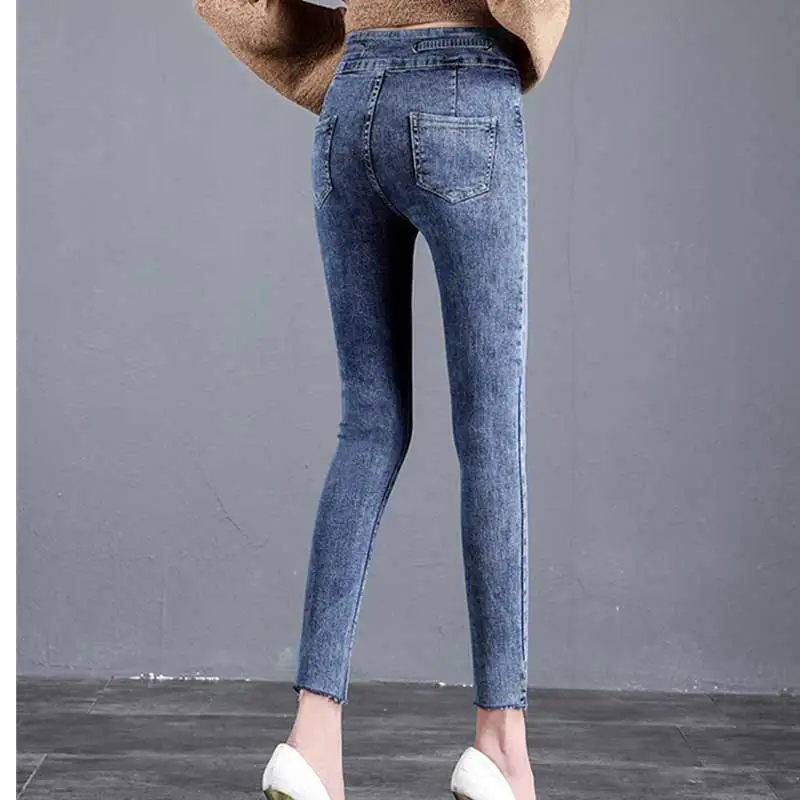 Черные джинсы с высокой талией Новинка осени 2019 женские облегающие двубортные