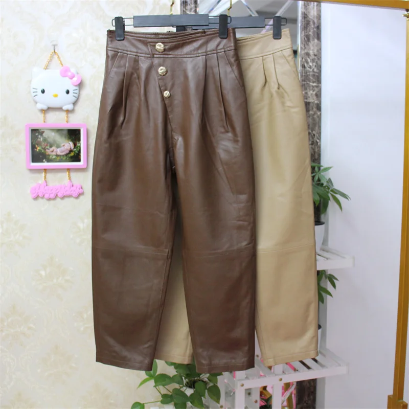 

Женские прямые брюки из натуральной кожи F049, сезон весна-осень