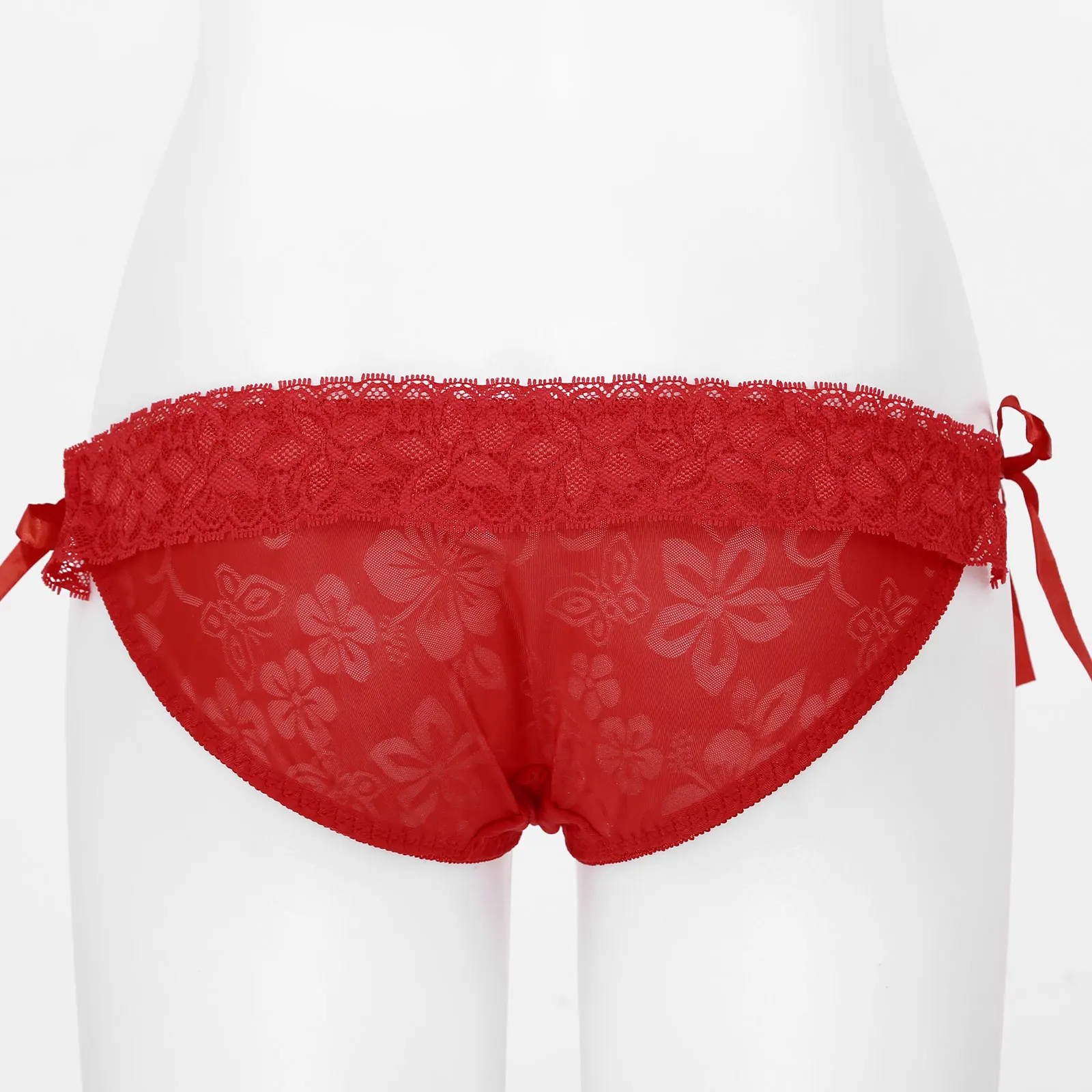 

Panties Women Sexy Lingerie Floral Pattern Lace Trim Underwear Lace-up Briefs Thong Erotic Lingerie Ruffle Low Waist Underpants