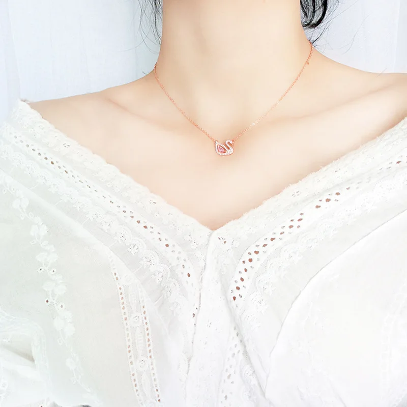 2019 новый тип серебряное и розовое золото ожерелье Лебедь инкрустированные