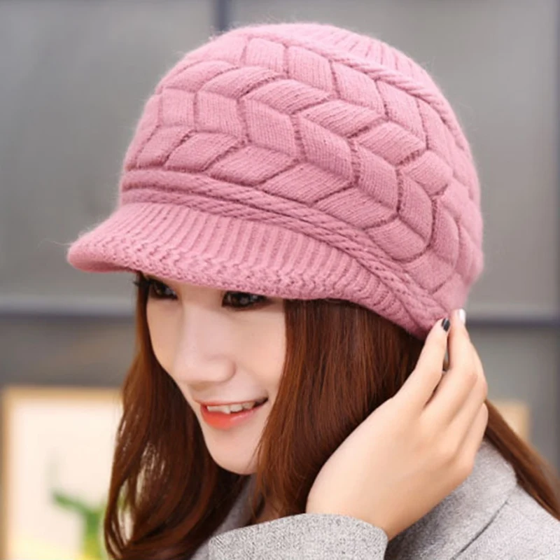 

New Women Winter Hat Warm Beanies Fleece Inside Knitted Hats For Woman Rabbit Fur Cap Autumn And Winter Ladies Fashion Hat