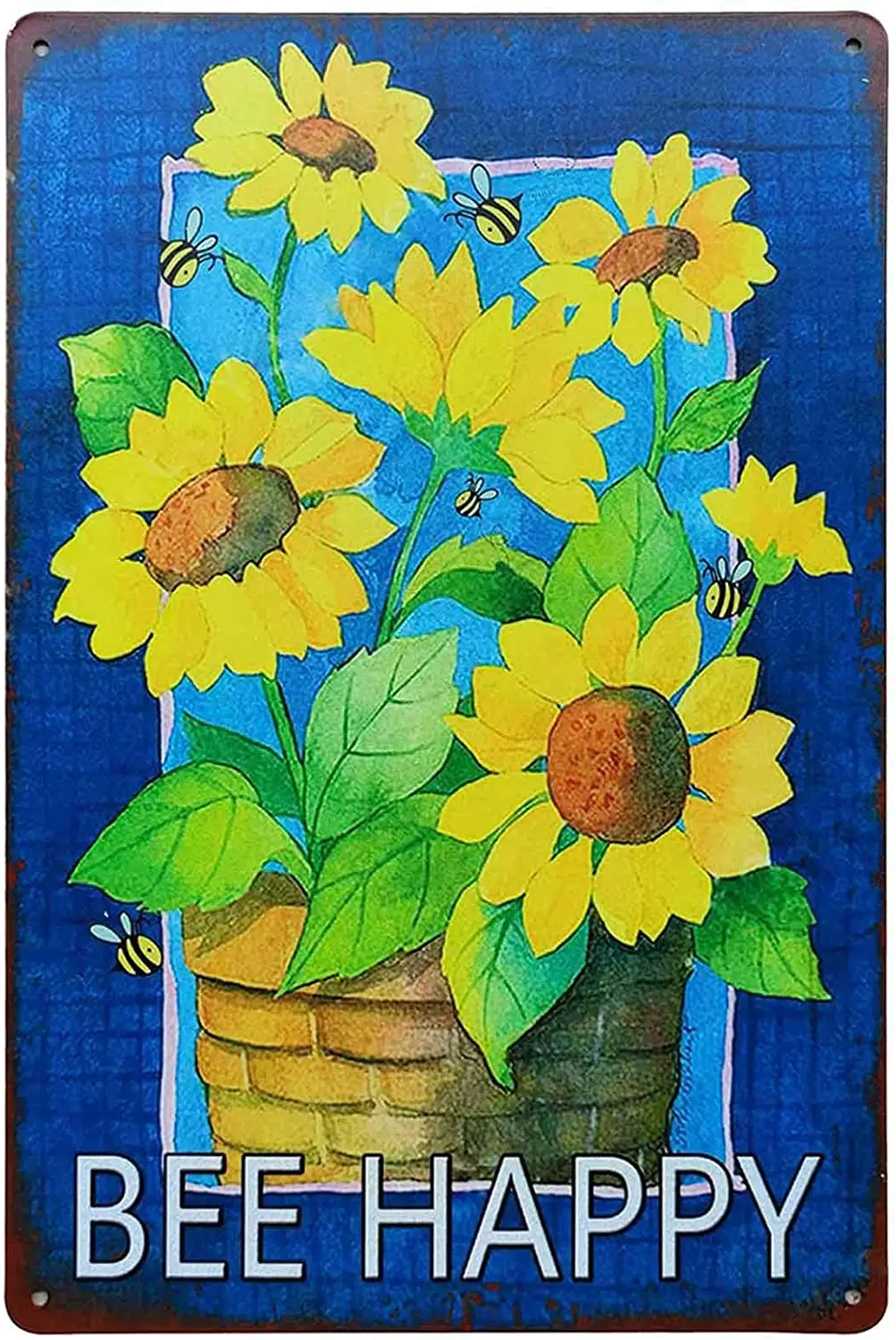 

Подсолнух, пчела, счастливый винтажный жестяной знак, Деревенская ферма, кухонная стена, Декор для дома и сада, художественные знаки, украше...