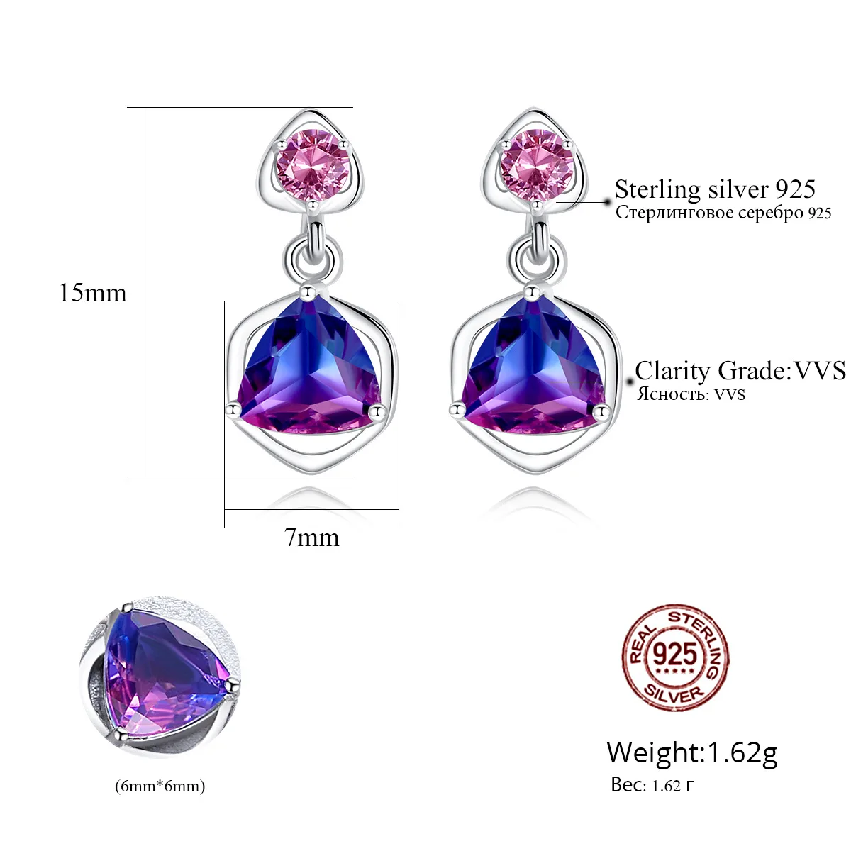 

DI-142 S925 sterling silver earrings female Korean version micro-inlaid rainbow stone earrings elegant earrings