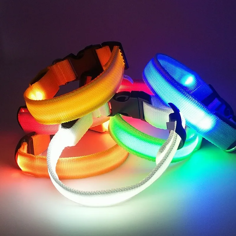 Нейлоновый светодиодный ошейник для собак ночная безопасность светится в
