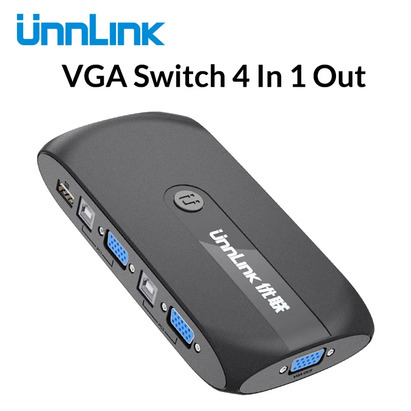 Unnlink 4X1 VGA KVM переключатель коробка Селектор с расширителем 4 порта USB 2,0 общий монитор мышь Клавиатура для 4 компьютера Ноутбуки ПК