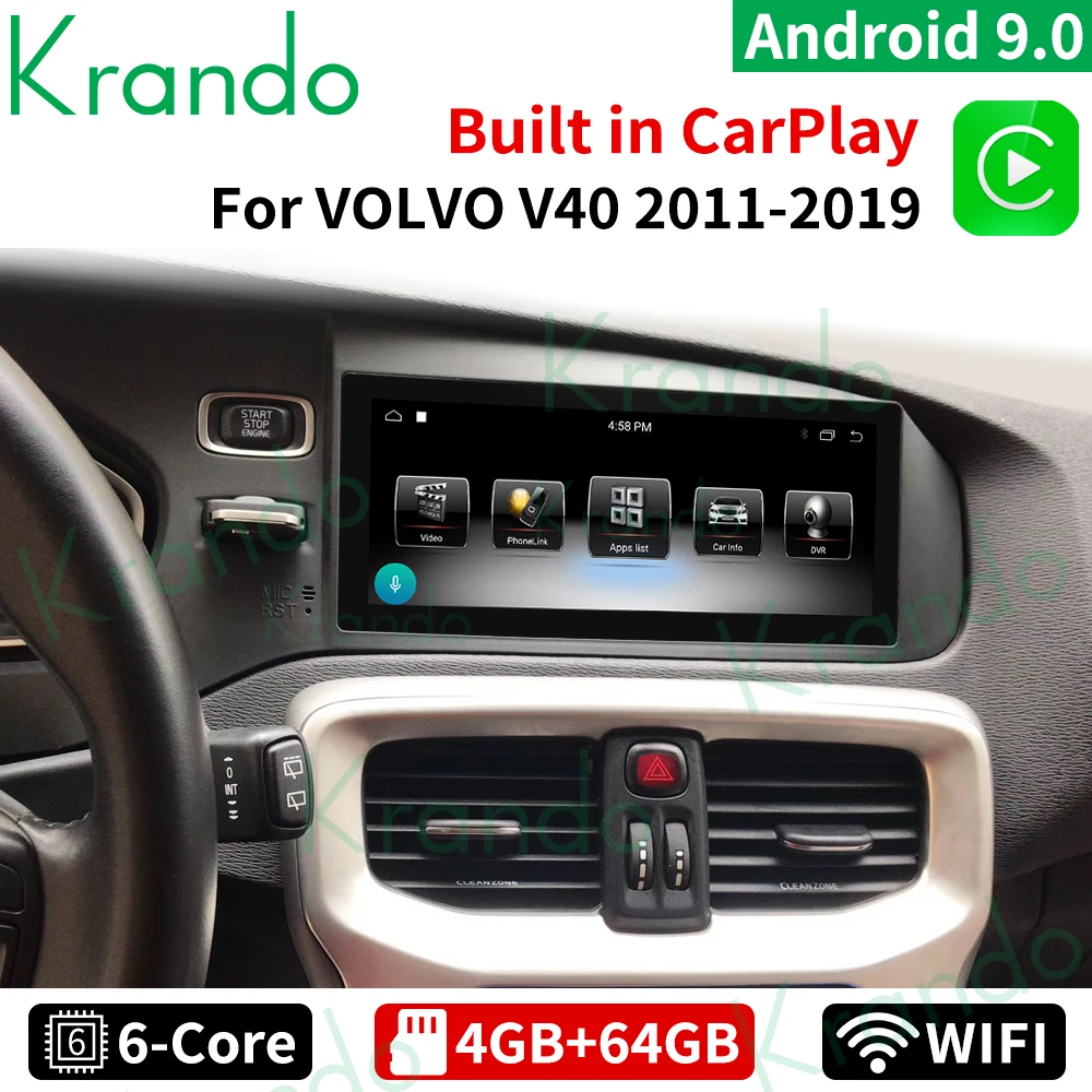 

Krando 8.8 Inch Android 9.0 Car Navigator For Volvo V40 2011-2019 Headunit GPS Multimedia Player Autoradio Touch Screen CARPLAY