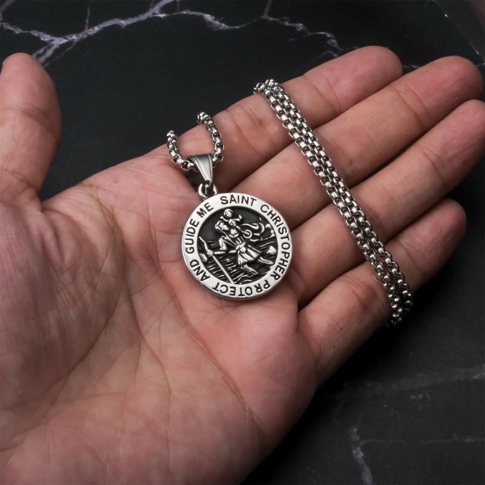 

Mens St Christopher Necklace Traveler Medallion Jesus Protection Amulet Pendant